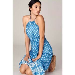 Anthropologie Rachel Antonoff Rainey Halter Maxi Dress Jam Jars Blue L NWT $348